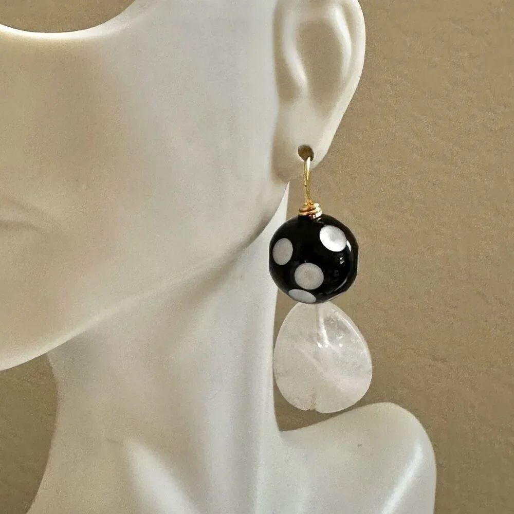 Artsy Polka-Dot + Rose Quartz Earrings